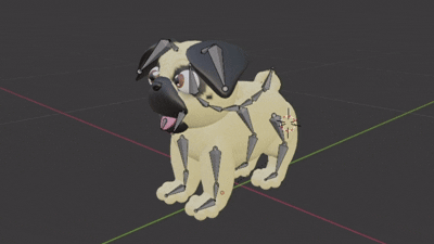 A gif showing the model rig for the pug animation