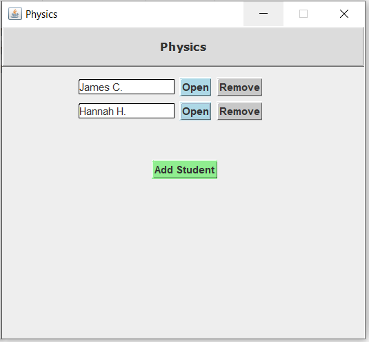 Page showing students for a class